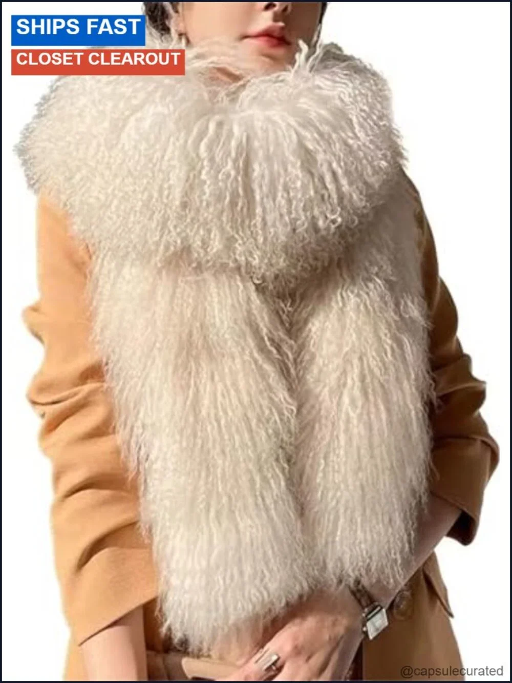 Real Mongolian Fur Long Fluffy Scarf Shawl Wrap Winter Warm Cashmere Feel